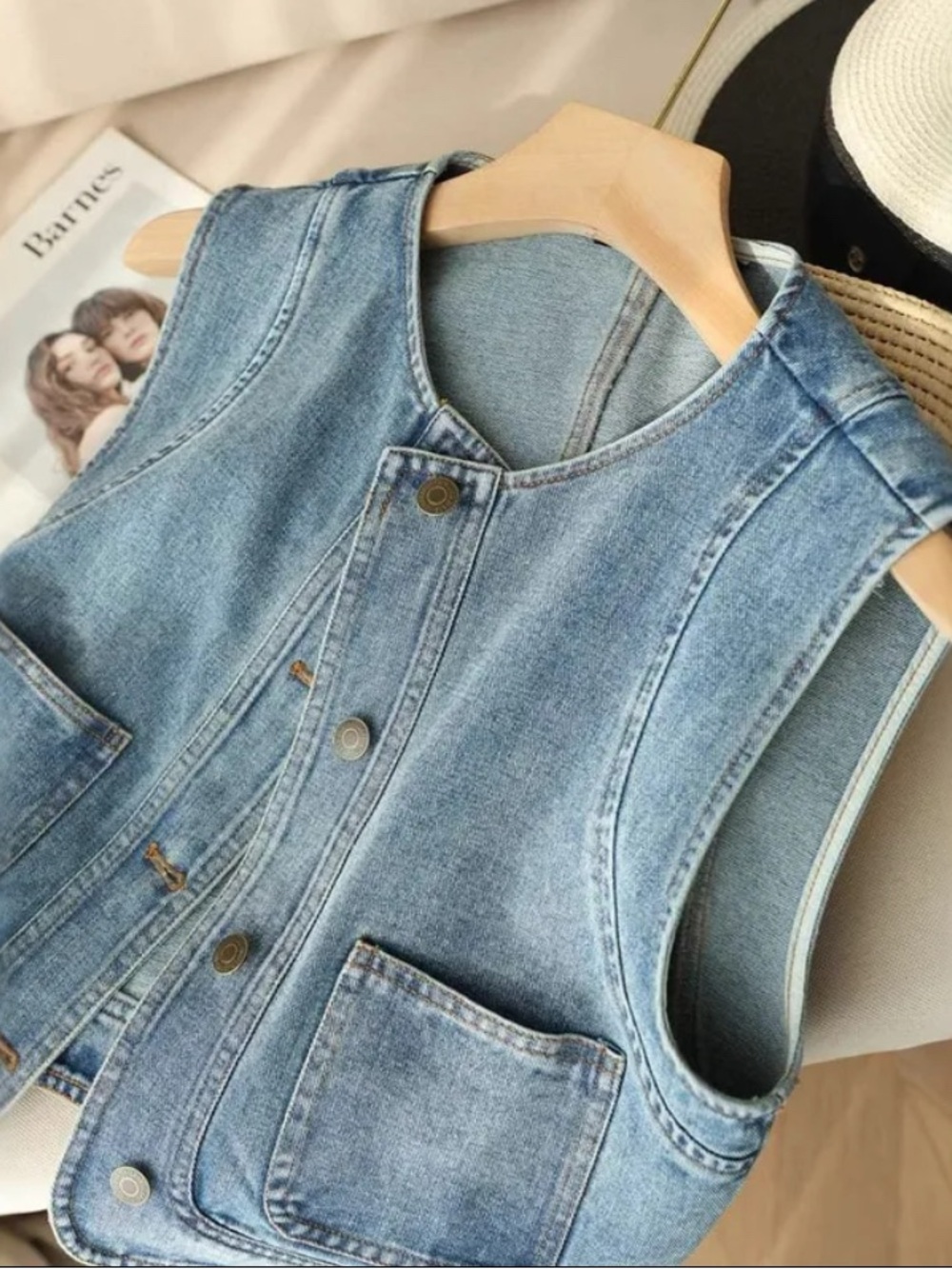 Light Wash Denim Vest - Casual Sleeveless Jacket Multiple Sizes